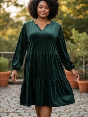 GAP Tropic Green Velvet Tiered Dress SOLD OUT